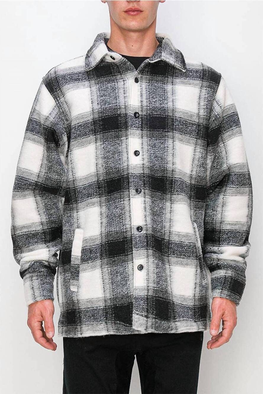 NEW VICTORIOUS felted plaid shacket in black